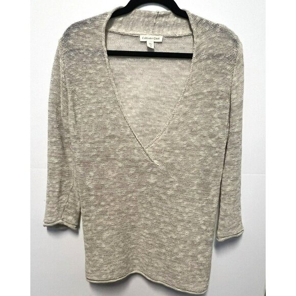 Coldwater Creek Sweater Top Women's S Beige Linen Blend Open Knit Minimalist 3/4 - Picture 1 of 6